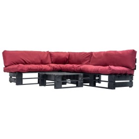 vidaXL 4-tlg. Paletten-Lounge-Set mit Kissen in Rot Holz