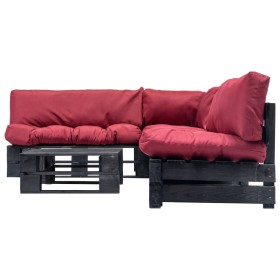 vidaXL 4-tlg. Paletten-Lounge-Set mit Kissen in Rot Holz