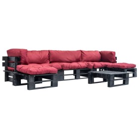 vidaXL 6-tlg. Paletten-Lounge-Set mit Kissen in Rot Holz