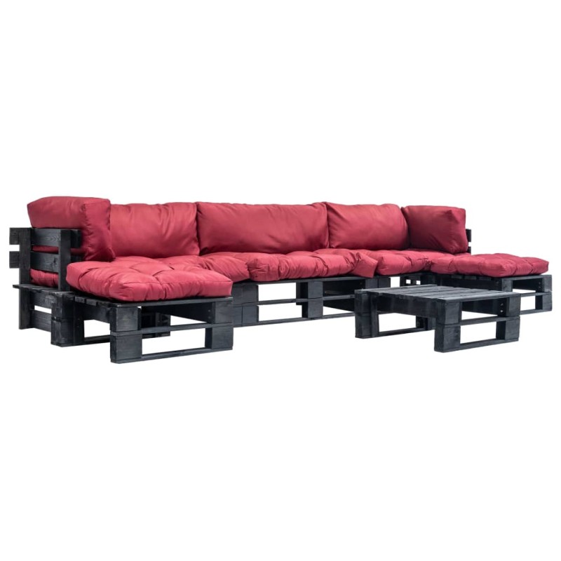 vidaXL 6-tlg. Paletten-Lounge-Set mit Kissen in Rot Holz vidaXL 6-tlg. Paletten-Lounge-Set mit Kissen in Rot Holz