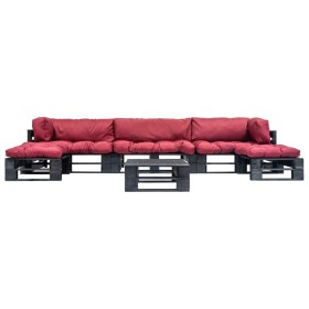 vidaXL 6-tlg. Paletten-Lounge-Set mit Kissen in Rot Holz