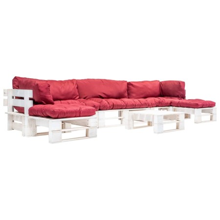 vidaXL 6-tlg. Paletten-Lounge-Set mit Kissen in Rot Holz