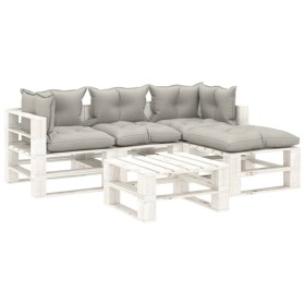 vidaXL 5-tlg. Garten-Lounge-Set Paletten mit Kissen in Taupe Holz