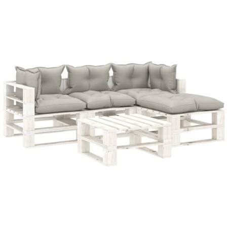 vidaXL 5-tlg. Garten-Lounge-Set Paletten mit Kissen in Taupe Holz