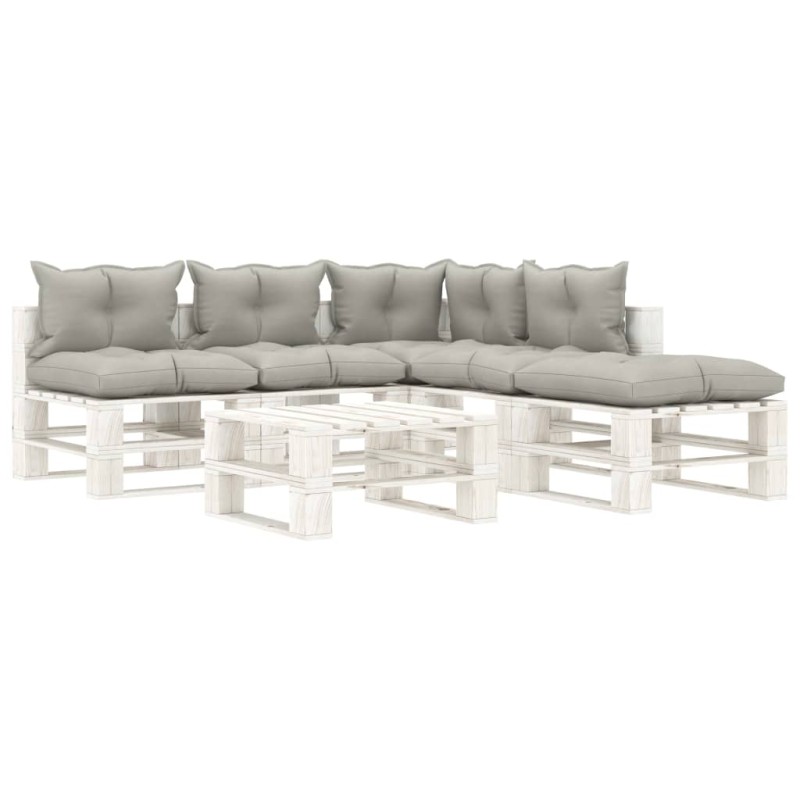 vidaXL 6-tlg. Garten-Lounge-Set Paletten mit Kissen in Taupe Holz vidaXL 6-tlg. Garten-Lounge-Set Paletten mit Kissen in Taupe Holz