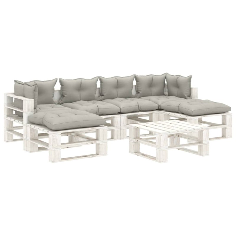 vidaXL 7-tlg. Garten-Lounge-Set Paletten mit Kissen in Taupe Holz vidaXL 7-tlg. Garten-Lounge-Set Paletten mit Kissen in Taupe Holz