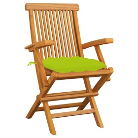 vidaXL Gartenstühle mit Hellgrünen Kissen 3 Stk. Massivholz Teak