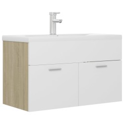 Waschbeckenunterschrank mit Einbaubecken Weiß und Sonoma-Eiche