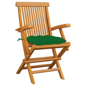 vidaXL Gartenstühle mit Grünen Kissen 6 Stk. Massivholz Teak