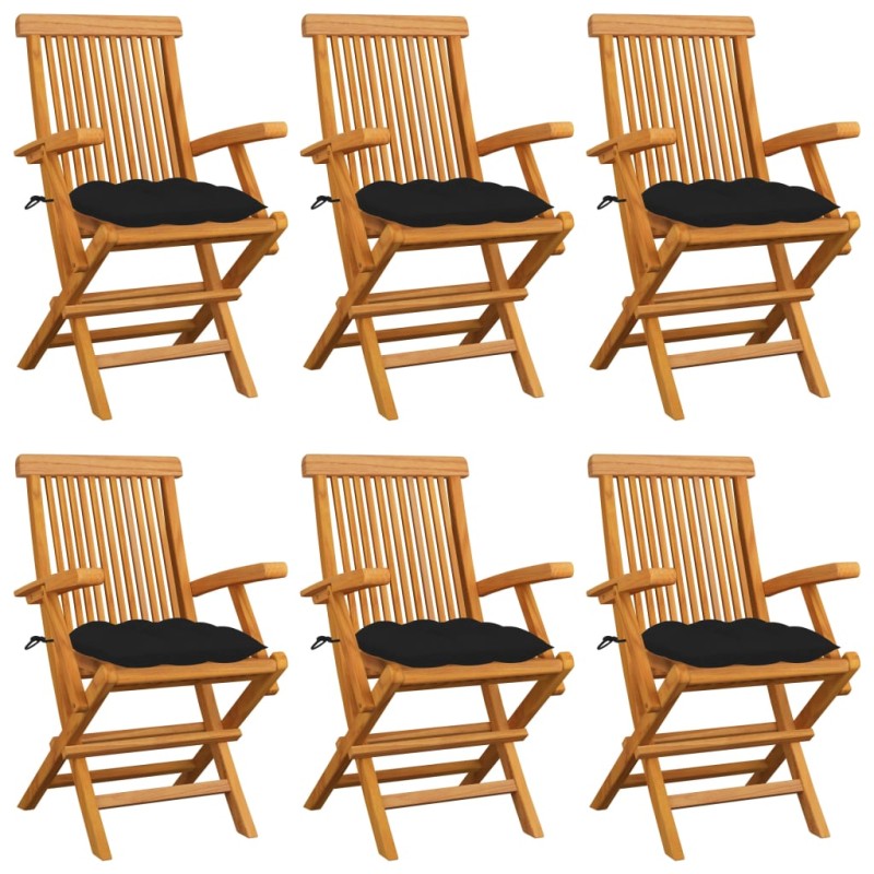 vidaXL Gartenstühle mit Schwarzen Kissen 6 Stk. Massivholz Teak vidaXL Gartenstühle mit Schwarzen Kissen 6 Stk. Massivholz Teak