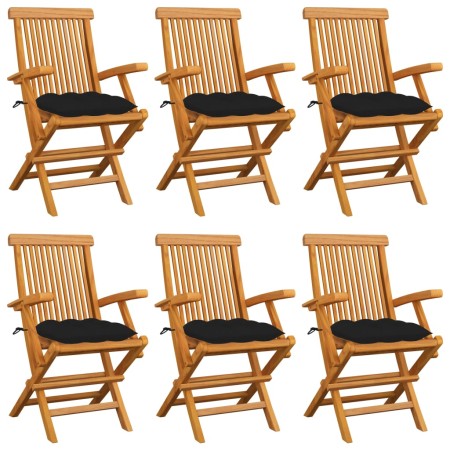 vidaXL Gartenstühle mit Schwarzen Kissen 6 Stk. Massivholz Teak