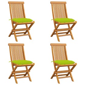 vidaXL Gartenstühle mit Hellgrünen Kissen 4 Stk. Massivholz Teak 