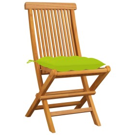 vidaXL Gartenstühle mit Hellgrünen Kissen 4 Stk. Massivholz Teak 