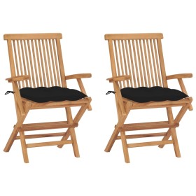 vidaXL Gartenstühle mit Schwarzen Kissen 2 Stk. Massivholz Teak
