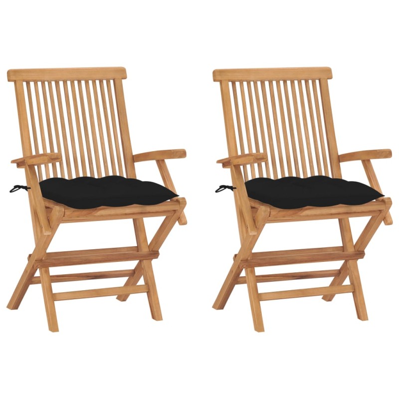 vidaXL Gartenstühle mit Schwarzen Kissen 2 Stk. Massivholz Teak vidaXL Gartenstühle mit Schwarzen Kissen 2 Stk. Massivholz Teak