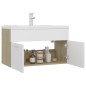 Waschbeckenunterschrank mit Einbaubecken Weiß und Sonoma-Eiche Waschbeckenunterschrank mit Einbaubecken Weiß und Sonoma-Eiche