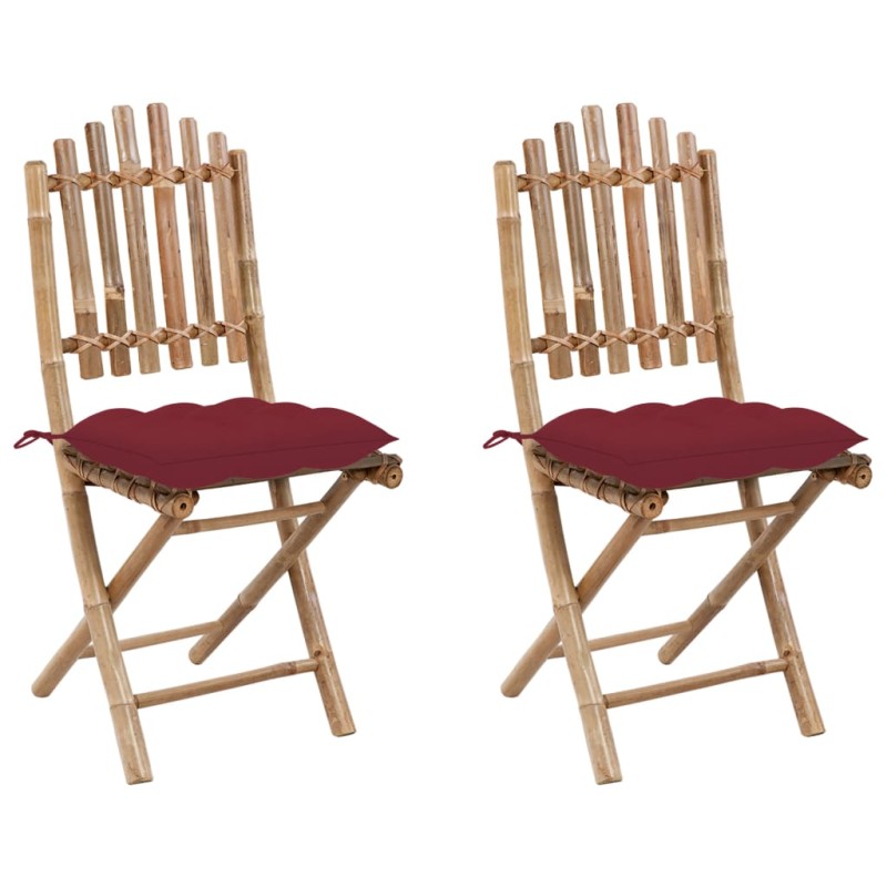 vidaXL Klappbare Gartenstühle 2 Stk. mit Kissen Bambus vidaXL Klappbare Gartenstühle 2 Stk. mit Kissen Bambus
