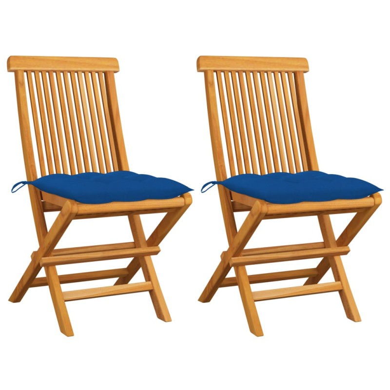 vidaXL Gartenstühle mit Blauen Kissen 2 Stk. Massivholz Teak vidaXL Gartenstühle mit Blauen Kissen 2 Stk. Massivholz Teak