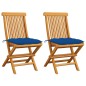 vidaXL Gartenstühle mit Blauen Kissen 2 Stk. Massivholz Teak vidaXL Gartenstühle mit Blauen Kissen 2 Stk. Massivholz Teak