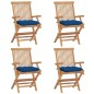 vidaXL Gartenstühle mit Blauen Kissen 4 Stk. Massivholz Teak vidaXL Gartenstühle mit Blauen Kissen 4 Stk. Massivholz Teak