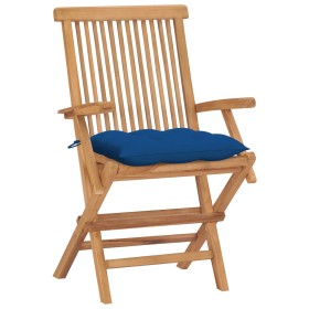 vidaXL Gartenstühle mit Blauen Kissen 4 Stk. Massivholz Teak