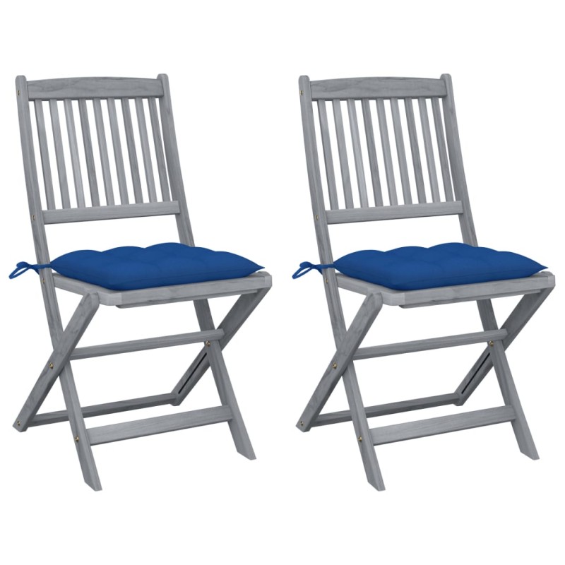 vidaXL Klappbare Gartenstühle 2 Stk. mit Kissen Massivholz Akazie vidaXL Klappbare Gartenstühle 2 Stk. mit Kissen Massivholz Akazie