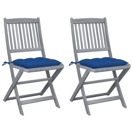vidaXL Klappbare Gartenstühle 2 Stk. mit Kissen Massivholz Akazie