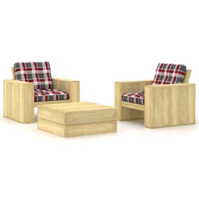 vidaXL 3-tlg. Garten-Lounge-Set mit Kissen Kiefernholz Imprägniert