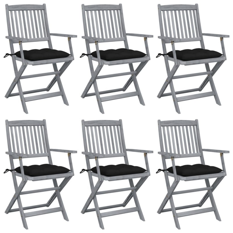 vidaXL Klappbare Gartenstühle 6 Stk. mit Kissen Massivholz Akazie vidaXL Klappbare Gartenstühle 6 Stk. mit Kissen Massivholz Akazie