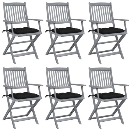 vidaXL Klappbare Gartenstühle 6 Stk. mit Kissen Massivholz Akazie