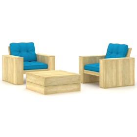 vidaXL 3-tlg. Garten-Lounge-Set mit Kissen Kiefernholz Imprägniert