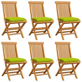 vidaXL Gartenstühle mit Hellgrünen Kissen 6 Stk. Massivholz Teak 