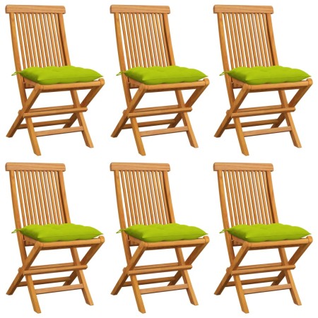 vidaXL Gartenstühle mit Hellgrünen Kissen 6 Stk. Massivholz Teak 