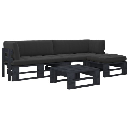 vidaXL 4-tlg. Paletten-Lounge-Set Schwarz Imprägniertes Kiefernholz