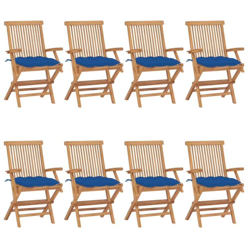 vidaXL Gartenstühle mit Blauen Kissen 8 Stk. Massivholz Teak vidaXL Gartenstühle mit Blauen Kissen 8 Stk. Massivholz Teak