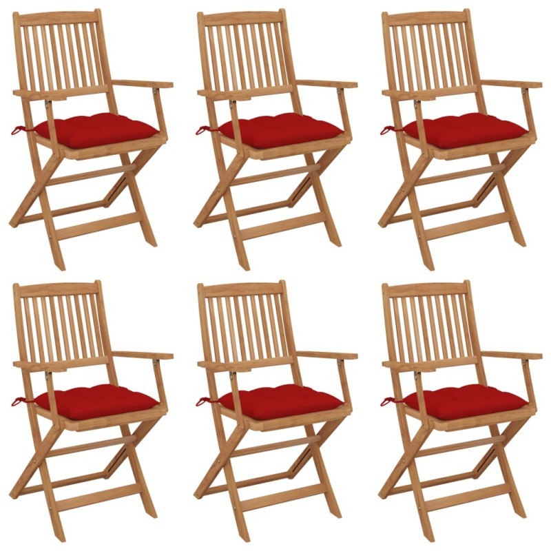 vidaXL Klappbare Gartenstühle 6 Stk. mit Kissen Massivholz Akazie vidaXL Klappbare Gartenstühle 6 Stk. mit Kissen Massivholz Akazie