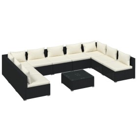 vidaXL 10-tlg. Garten-Lounge-Set mit Kissen Poly Rattan Schwarz