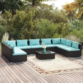 vidaXL 10-tlg. Garten-Lounge-Set mit Kissen Poly Rattan Schwarz