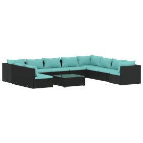 vidaXL 11-tlg. Garten-Lounge-Set mit Kissen Schwarz Poly Rattan