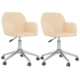 vidaXL Esszimmerstühle 2 Stk. Drehbar Creme Stoff
