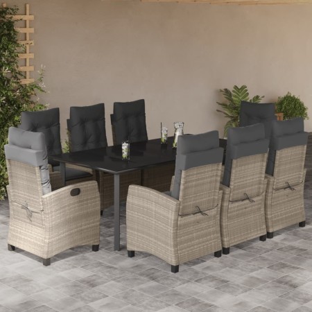 vidaXL 9-tlg. Garten-Essgruppe mit Kissen Hellgrau Poly Rattan