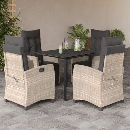 vidaXL 5-tlg. Garten-Essgruppe mit Kissen Hellgrau Poly Rattan