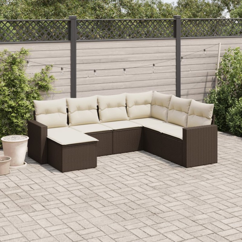 vidaXL 7-tlg. Garten-Sofagarnitur mit Kissen Braun Poly Rattan vidaXL 7-tlg. Garten-Sofagarnitur mit Kissen Braun Poly Rattan