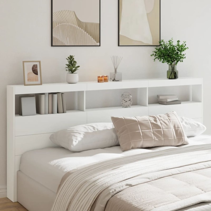 vidaXL LED-Kopfteil mit Ablagen Weiß 220x17x102 cm vidaXL LED-Kopfteil mit Ablagen Weiß 220x17x102 cm