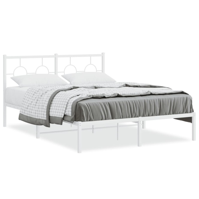 vidaXL Bettgestell mit Kopfteil Metall Weiß 135x190 cm vidaXL Bettgestell mit Kopfteil Metall Weiß 135x190 cm