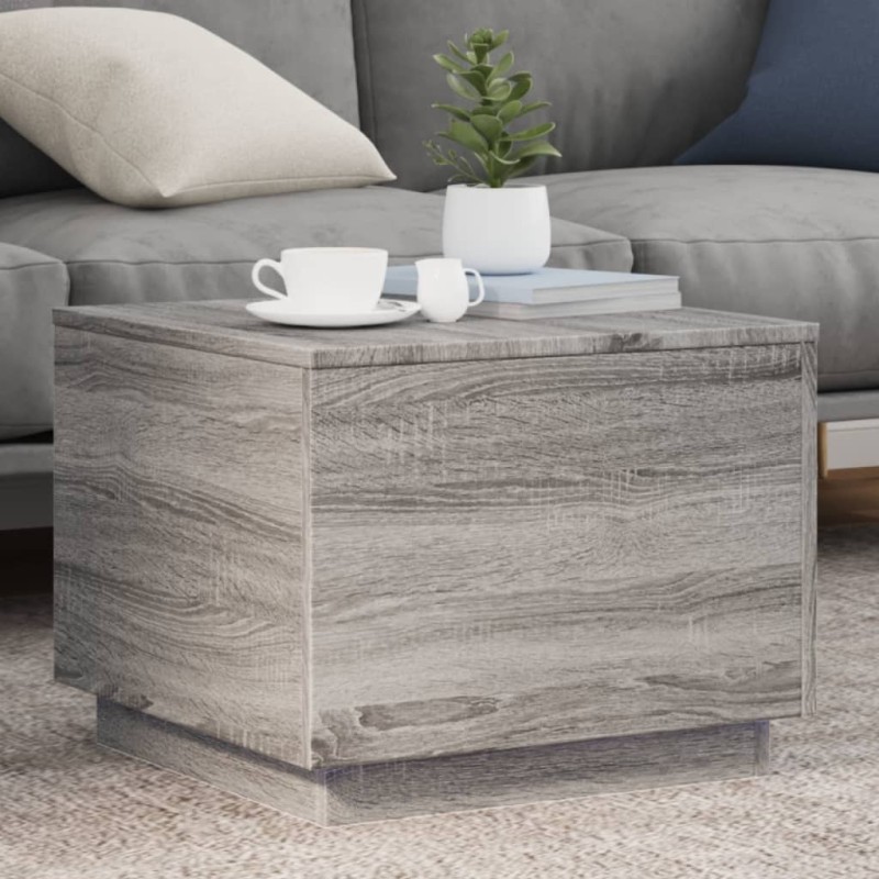 vidaXL Couchtisch mit LED-Leuchten Grau Sonoma 50x50x40 cm vidaXL Couchtisch mit LED-Leuchten Grau Sonoma 50x50x40 cm