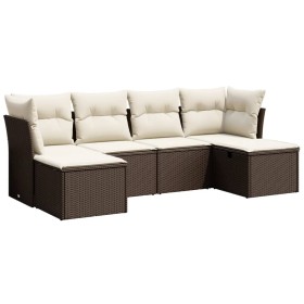 vidaXL 6-tlg. Garten-Sofagarnitur mit Kissen Braun Poly Rattan