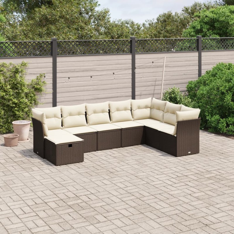 vidaXL 8-tlg. Garten-Sofagarnitur mit Kissen Braun Poly Rattan vidaXL 8-tlg. Garten-Sofagarnitur mit Kissen Braun Poly Rattan