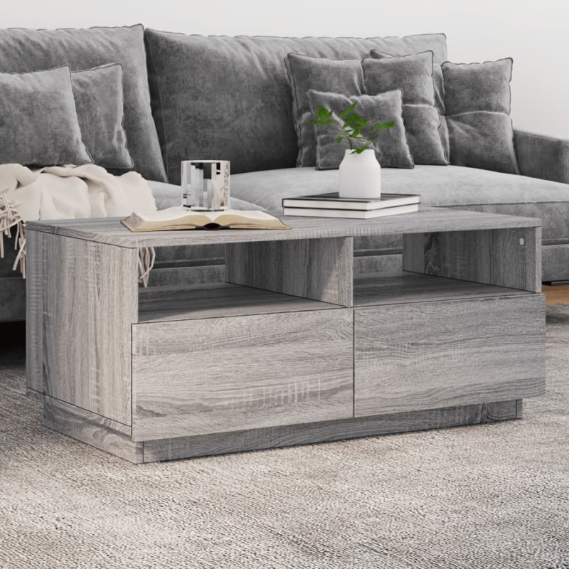 vidaXL Couchtisch mit LED-Leuchten Grau-Sonoma 90x49x40 cm vidaXL Couchtisch mit LED-Leuchten Grau-Sonoma 90x49x40 cm