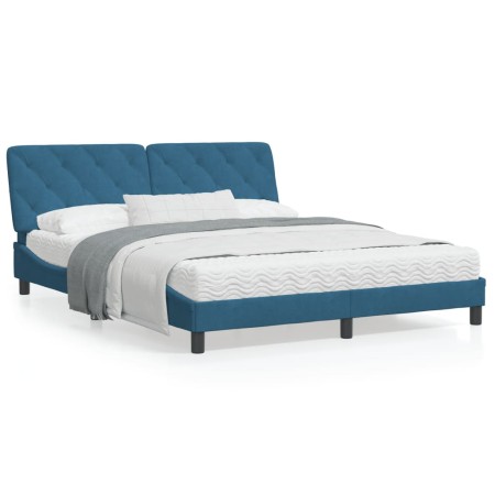 vidaXL Bettgestell mit LED-Leuchten Blau 160x200 cm Samt